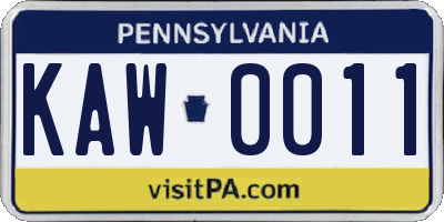 PA license plate KAW0011