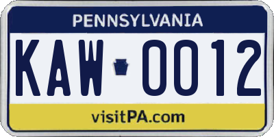 PA license plate KAW0012