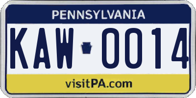 PA license plate KAW0014