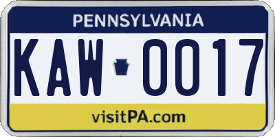 PA license plate KAW0017