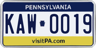 PA license plate KAW0019