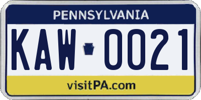 PA license plate KAW0021