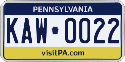 PA license plate KAW0022