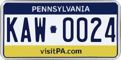PA license plate KAW0024