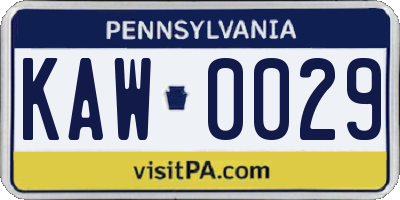 PA license plate KAW0029