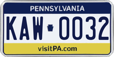 PA license plate KAW0032