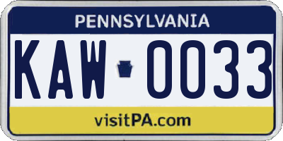 PA license plate KAW0033