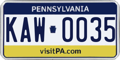 PA license plate KAW0035