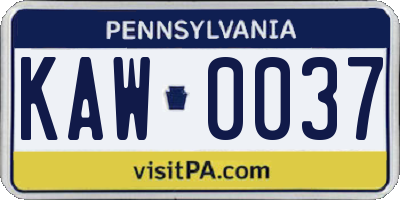 PA license plate KAW0037