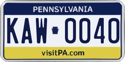 PA license plate KAW0040