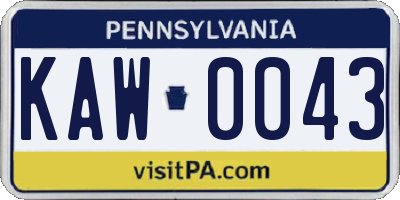 PA license plate KAW0043