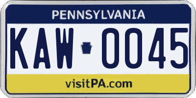 PA license plate KAW0045