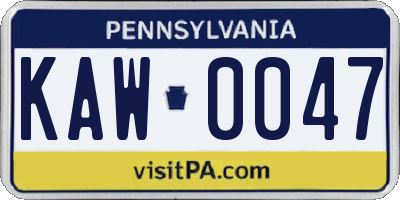 PA license plate KAW0047