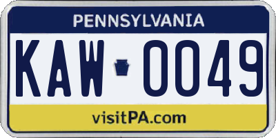 PA license plate KAW0049
