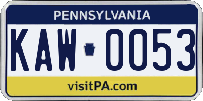PA license plate KAW0053