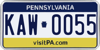 PA license plate KAW0055