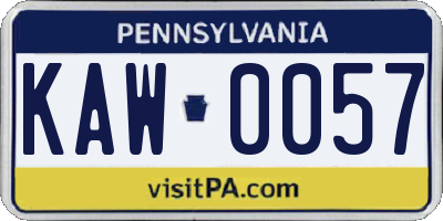 PA license plate KAW0057