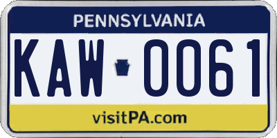 PA license plate KAW0061