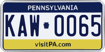 PA license plate KAW0065