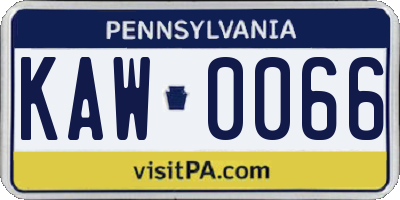 PA license plate KAW0066