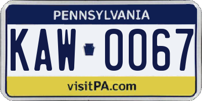 PA license plate KAW0067