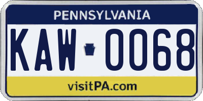 PA license plate KAW0068