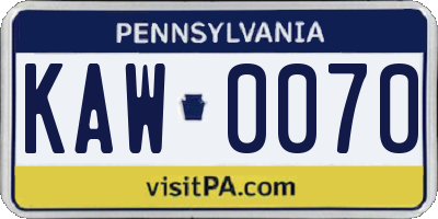 PA license plate KAW0070