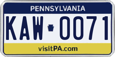 PA license plate KAW0071