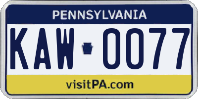 PA license plate KAW0077