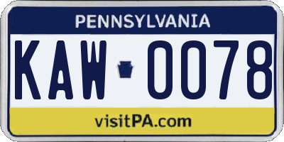 PA license plate KAW0078
