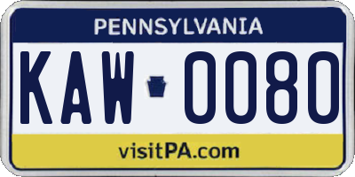 PA license plate KAW0080