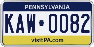 PA license plate KAW0082