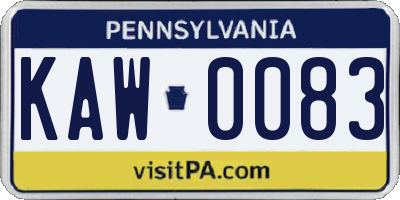 PA license plate KAW0083