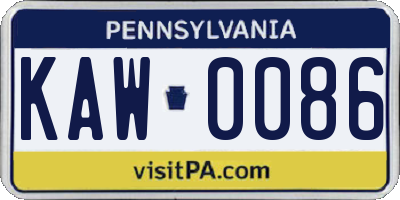 PA license plate KAW0086