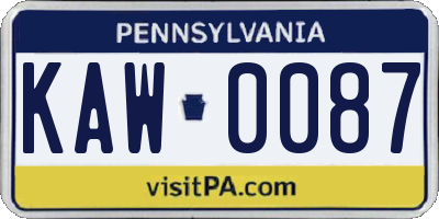 PA license plate KAW0087