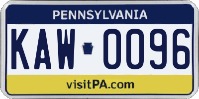 PA license plate KAW0096