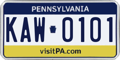 PA license plate KAW0101