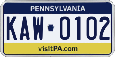 PA license plate KAW0102
