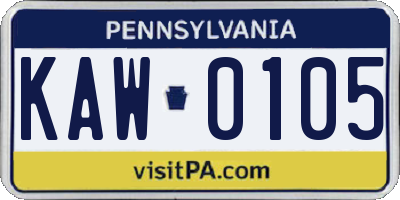 PA license plate KAW0105