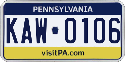 PA license plate KAW0106