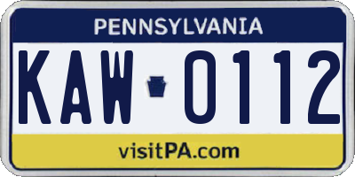 PA license plate KAW0112