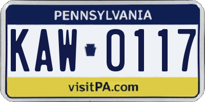 PA license plate KAW0117
