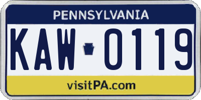 PA license plate KAW0119