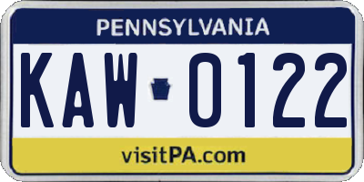 PA license plate KAW0122