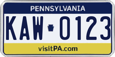PA license plate KAW0123