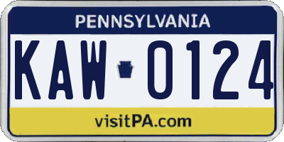 PA license plate KAW0124