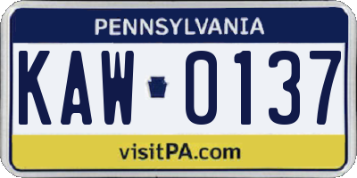 PA license plate KAW0137