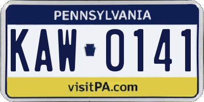 PA license plate KAW0141