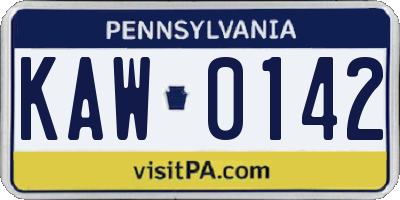 PA license plate KAW0142