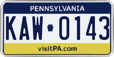 PA license plate KAW0143